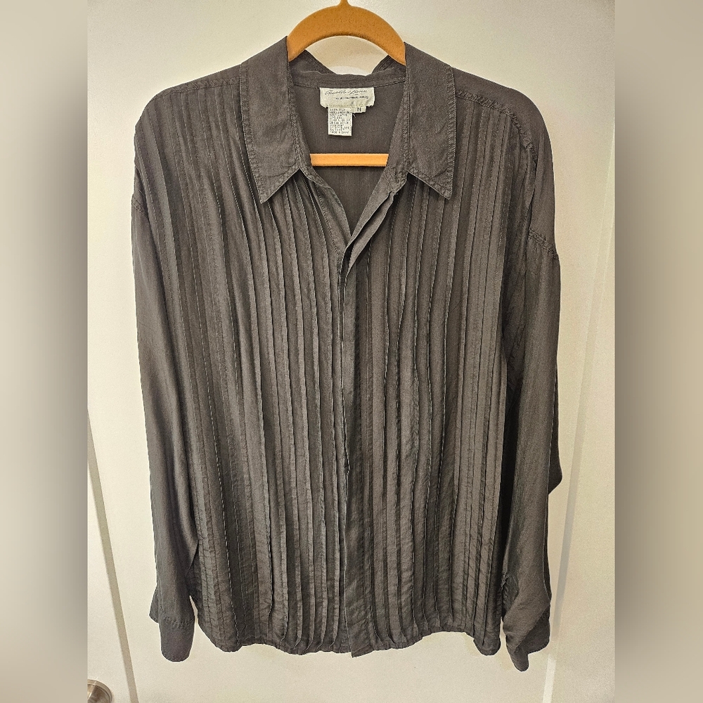 Vintage - Silk Austin Kane Black Pleated Blouse - NWOT - Size L